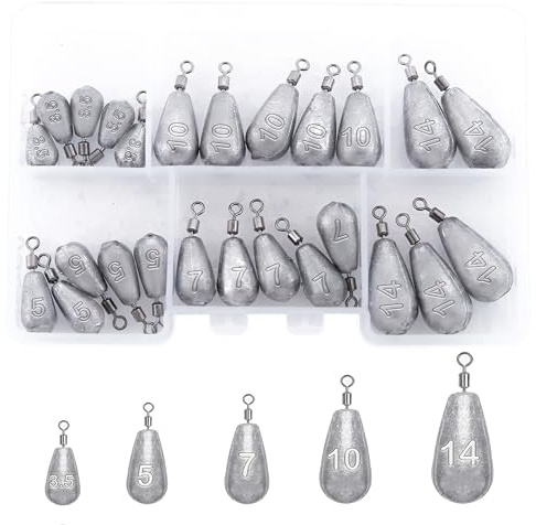 Fishing Weights Sinkers Kit 25pcs Bass Casting Weights Drop Shot Weights with Swivel for Freshwater Saltwater Catfish Weights