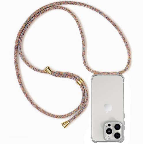 ZYIMOU Coque pour iPhone 16 Pro avec Cordon, Collier Étui de Protection Ultra-Mince Transparente Clair Silicone Gel Souple TPU Antichoc Housse avec Corde - Arc en Ciel