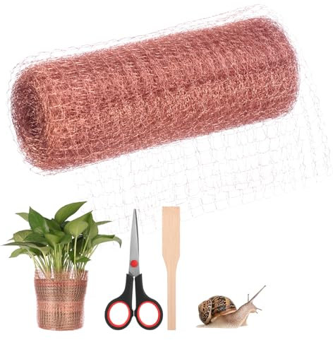 HonGien Kupfernetz 100% Reines Kupfergeflecht gerolltes Kupfergeflecht Copper Net Schneckenzaun Kupfer Kupfernetz Mesh Rolle für Haus und Garten Mit Holzschaufel und Schere(127mm×6m)