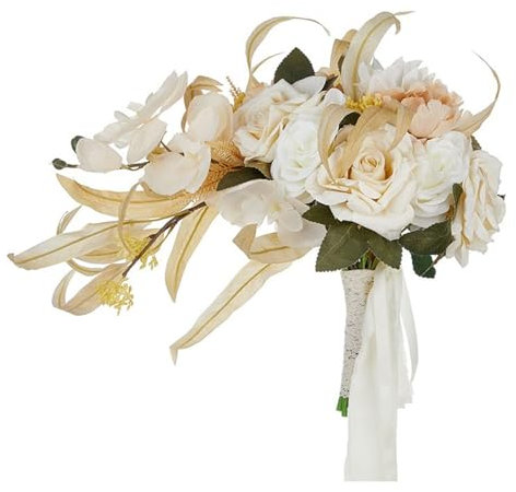 MARCBUSE Brautstrauß/Brosche/Handgelenk-Blume für Hochzeitsdekoration, Champagnerfarben, Brautzubehör, Partyzubehör