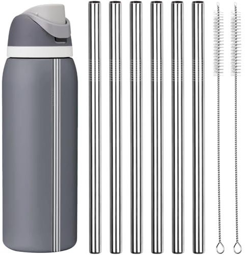 Metal Replacement Straws for Owala Water Bottle 40 oz, Reusable Stainless Steel Straws 6 PCS With 2 Cleaning Brush Compatible With Owala Water Bottle