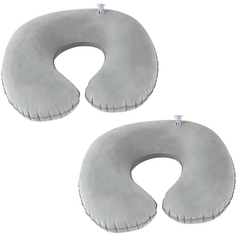 Eiaigky 2er Pack Nackenhörnchen Aufblasbar, Nackenkissen Flugzeug Aufblasbar Ergonomisches Reisekissen mit Schlafmaske und Ohrstöpseln, Leicht und Tragbar für Flugzeug, Zug und Büro, Grau