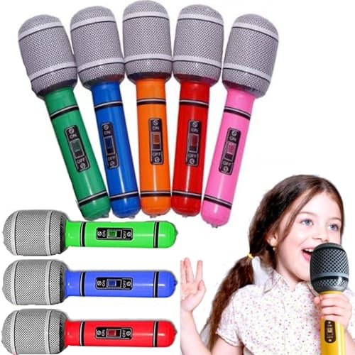 EXQUIMA 8 PCS Inflatable Microphone, Inflatable Microphone for Kids Adults, Inflatable Party Props, Pretend Play Microphone Toys Musical Instrument Party Supplies Gifts (Random Color)