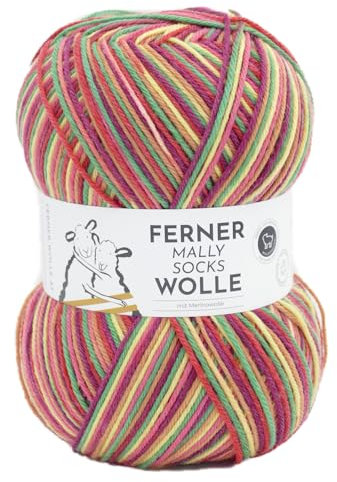 Ferner Wolle Mally Socks, Sockenwolle wie 6-fach (6-fädig), mulesingfrei, Sockengarn mit Merinowolle, Strumpfwolle mit Farbverlauf, 150g, 75% Wolle, 25% Polyamid (742/24)