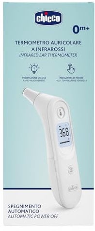 Chicco Termometro Auricolare ad Infrarossi, 0 mesi +, Misurazione della Temperatura Istantanea e Precisa, con Sonda Piccola, Suono di Indicatore Febbre, Schermo Retro Illuminato, Custodia Inclusa