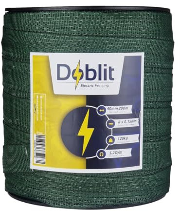 Doblit 40mm Poly Tape Electric Fence Horse Tape Fencing Conductor - Green 200m Roll