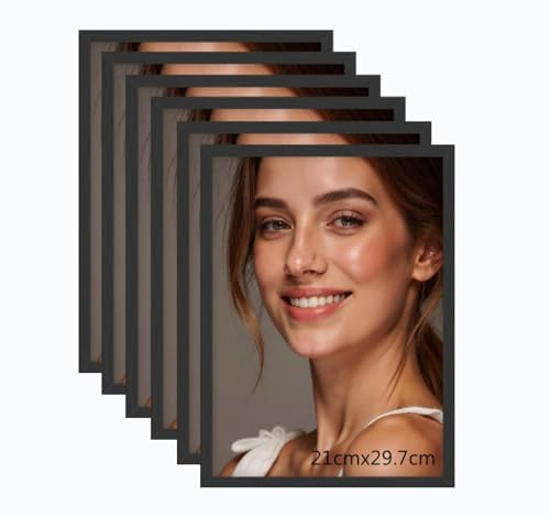 Beutrain 6er-Set Bilderrahmen Aluminium,Alu-Rahmen DIN A4 cm Schwarz,Wandbilder-Rahmen Metall mit Acrylglas,Moderner Posterrahmen für Fotos und Bilder im Hoch- & Querformat