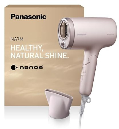 Panasonic EH-NA7M-P895 nanoe Hair Dryer for Shiny Hair, Foldable Handle, Fast Drying, Concentrator Attachment, 1600W, Pink