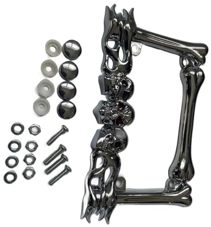 DGHBNP 3D Skull Head Motorcycle License Plate Frame Number Plates Holder Motorbike Part(Silver)