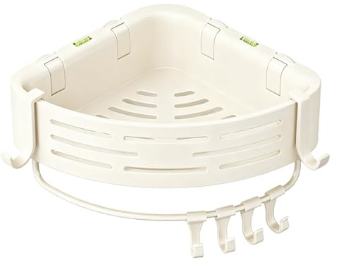 Étagère de douche – Organiseur d'angle avec ventouse, crochet pour barre de tour, design à forte adhérence, rangement peu encombrant | Étagère murale de salle de bain pour savon, shampoing, lavage du
