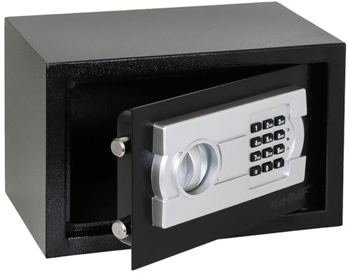 HMF Coffre-fort de sécurité pour la maison, l’hôtel ou le bureau, coffre-fort de meuble avec serrure à combinaison pour documents DIN A5 | 31 x 20 x 20 cm | Noir