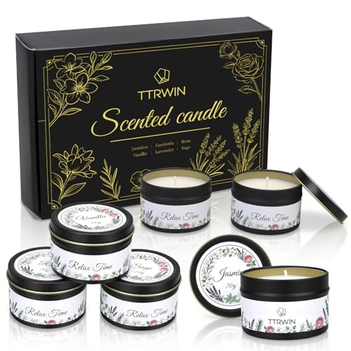 TTRWIN Duftkerzen Set, 6 Dosen Soja Kerzen, Geschenke für Freundin | Gemütlicher Duft, Geschenkbox die Direkt Geschenkt Werden Kann, Ideal für Weihnachten, Geburtstag, Valentinstag