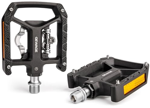 GEWAGE 2-in-1 MTB Klickpedale, kompatibel mit Shimano SPD, mit Cleats | Klickseite und rutschfeste Plattform für Rad- oder Alltagsschuhe; einstellbare Spannung, Cleats und Montagezubehör inklusive.