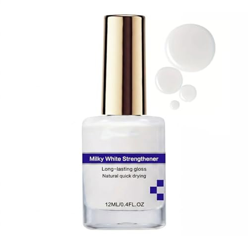 Milky White Nail Strengthener - Extra Strong Hardener, Nail Polish Strengthener for Damaged, Weak, Thin & Peeling Nails, Quick Dry Repair Treatment with Jojoba Oil & Vitamin E