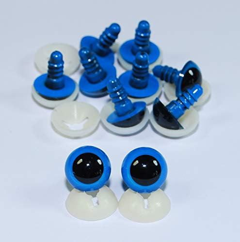 celloexpress 15mm Blue Eyes with Plastic Backs - Safety Eyes for Soft Toy or Teddy Bear Making - Pack of 5 Pairs