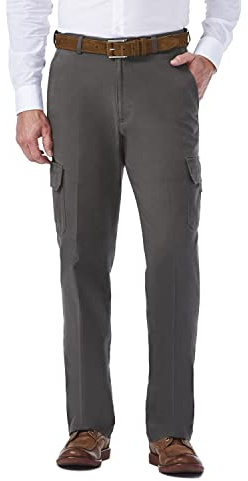 Haggar Mens Comfort Stretch Flat Front Cargo -Â Reg. and Bt Casual Pants, Grey, 40W x 29L US
