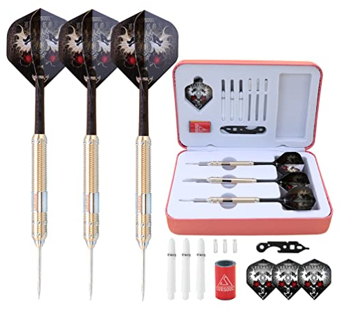 CUESOUL 23 Gramm Stahlspitze Darts mit Deluxe PU Darts Fall - Dragon Series 001