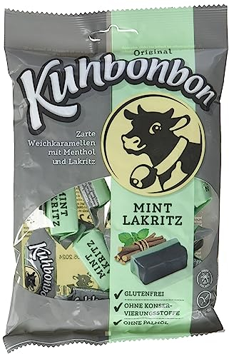 Kuhbonbon Mint-Lakritz 200g – weiche Karamellbonbons aus süßem Karamell, zartschmelzende Toffee-Bonbons aus guter Butter, Milch, Menthol und Lakritz, glutenfrei, 200 gr