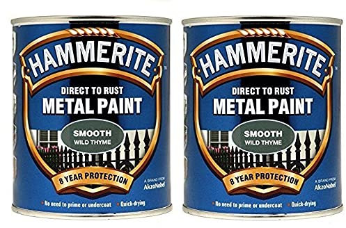 Hammerite Smooth Wild Thyme Direct To Rust Paint For Metal Restore 750ml x 2