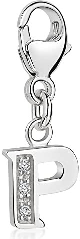 Materia Buchstabe P Anhänger Silber 925 mit 3 Zirkonia - Alphabet Charms C66