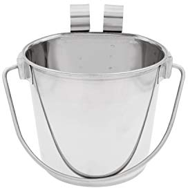 Fuzzy Puppy Flat Sided Pail with Dual Hooks, Snugly Fit On Dog, Cat and Critter Crates & Cages, Heavy Duty Stainless Steel | 2 Quart (PN: FSP-2)