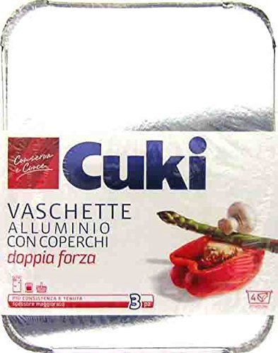 12 x CUKI Vaschette Alluminio Con Coperchio 4 Porzioni 3 Pezzi