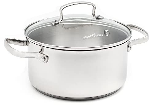 GreenChef Profile Plus Faitout en Céramique Antiadhésive Saine en Acier Inoxydable de 20cm/3,1 Litre avec Couvercle en Verre Trempé, Convient à l'induction, Robuste, Va au four jusqu'à 200˚C, Argent