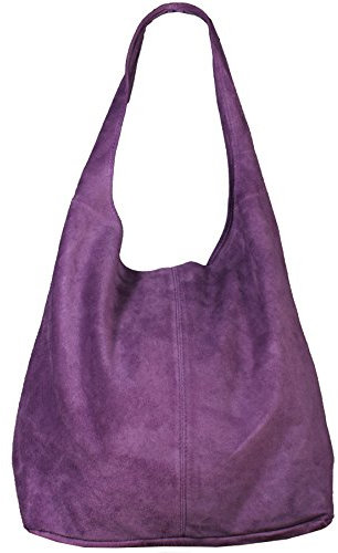 Freyday BT02 - Borsa da donna, in pelle scamosciata, borsetta a tracolla dall’effetto metallizzato, viola., Grande