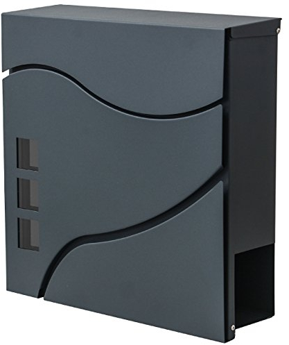 Briefkasten HWC-B31, Wandbriefkasten Postkasten Zeitungsfach pulverbeschichtet - anthrazit