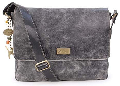 Catwalk Collection Handbags - Leder Laptoptasche 14 15 Zoll - Umhängetasche Messenger Bag Groß - Arbeitstasche für Notizbuch A4 - SABINE - Schwarz