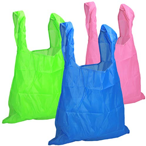com-four® 3X Sac à provisions Pliable de différentes Couleurs en Nylon, Sac à provisions réutilisable dans Un Sac de Transport (03 pièces - Bleu. Vert. Rose)