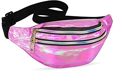 LIVACASA Gürteltasche Damen Bauchtasche Metallic Wasserabweisend Hüfttasche 3 Fächer Schultertaschen Mädchen Umhängetaschen Handytasche Tasche Reise Wandern
