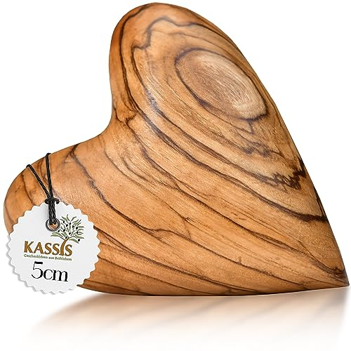 Kassis Geschenkartikel Herz 5 cm Handschmeichler aus Olivenholz – handgefertigtes Geschenk aus Bethlehem zur Taufe, Kommunion, Hochzeit, Valentinstag, Muttertag oder als Trostspender
