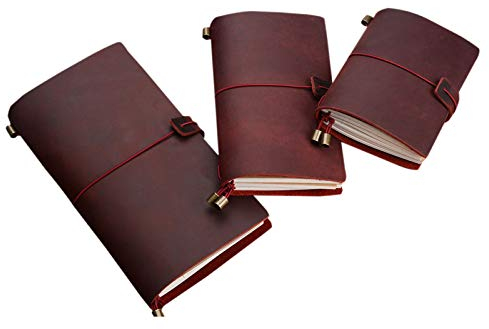 Elonglin Notizblöcke Premium Tagebücher Reisetagebuch Memo Notizbuch Crazy horse leather Weinrot A5 Typ - 3 Seilschnallen
