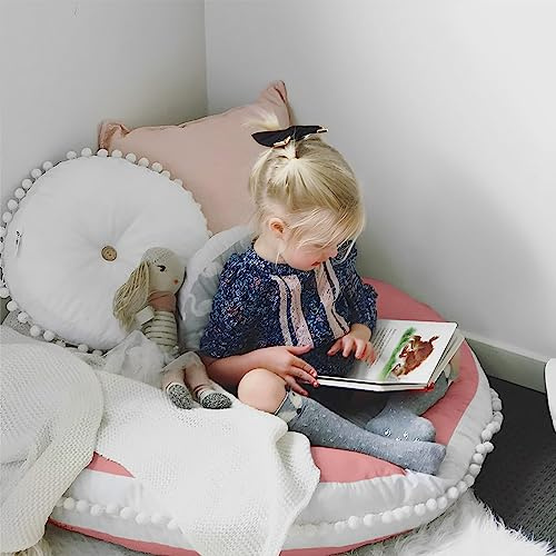 Kishome Large Floor Pillow Kids Round Floor Cushion Seating, 35 inches Big Circle Pillow, Round Pillows Seating for Children, Oversized Mat for Reading Nook Teepee Playroom Nursery Canopy Pink