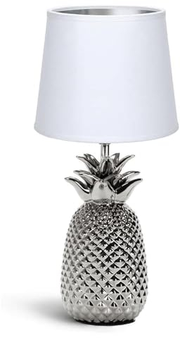 Aigostar - Lampe de Table, Lampe en Céramique, Douille E14 Forme d'ananas en argenté, Lampe Ananas, Abat-jour en Tissu, Lampe de Bureau Design Moderne.