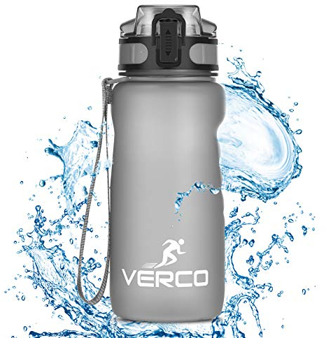 Verco Trinkflasche +Fruchtsieb, [BPA Free Tritan - 650ml] Freizeit Wasserflasche für Sport, Fitness, Uni, Camping Outdoor - Sportflasche ist Auslaufsicher, Bruchsicher, Schwarz