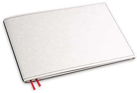 X17-A5+ Querformat Notizbuch/Personal Organizer | 7mm dünn | grau + schwarz, vegan! Deutsches Zellulose-Material. Nachfüllbar. Notizheft (blanko) mit Doppeltasche, Made in Germany.