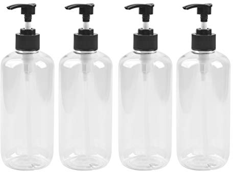 4pcs Botella de Jabón de Pet Dispensadores de Jabón y de Loción Botella de Champú de Gel de Ducha 500ml Transparente Reciclables en Hogar Contenedores de Jabón para Manos