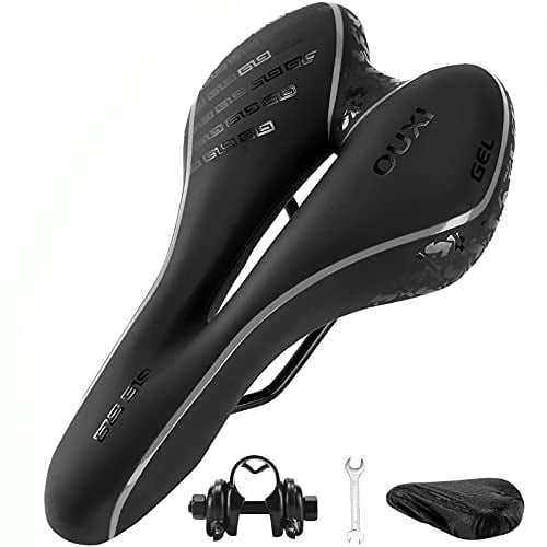 OUXI Bike Seat, Gel Bicycle Saddle Comfortable Soft Breathable Cycling Bicycle Seat Cushion Pad with Ergonomics Design for MTB Mountain Bike Exercise Bike Road Bike Men and Women-Black