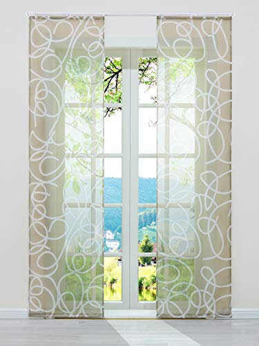ESLIR Schiebegardinen Voile Flächenvorhänge Transparente Schiebevorhang Set 2er Gardinen mit Klettband Vorhang mit unregelmäßigen Kreis-Design Sand BxH 57x145cm 2 Stück