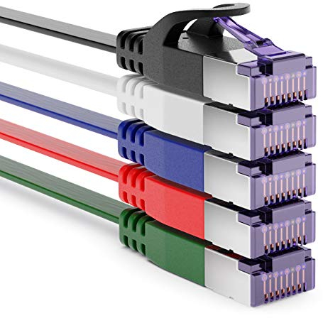 deleyCON 5x 2m Flaches CAT7 Netzwerkkabel (CAT 7 mit 10 Gbit/s) Gigabit LAN - RJ45 Ethernet Langes Patchkabel Flach - für Internet Switch Router Modem Patchpanel - Bunt