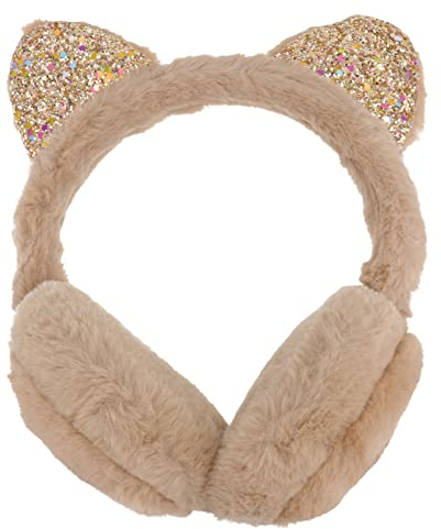 Amosfun Ohrenschützer Kinder Tier Ohrenschützer Glitter Pailletten Gemütliche Katze Ohr Geformt Ohr W?rmer Abdeckung K?tzchen Cosplay Stirnband Headwear für M? Kinder Khaki Ohrenwärmer