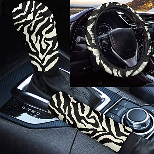 Wanyint 3-teiliges Set mit klassischem Zebra-Tier-Print, Auto-Zubehör, universeller Lenkradbezug, 38,1 cm, rutschfest und schweißabsorbierend, für Herren und Damen