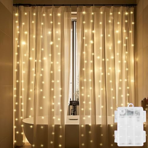 Solhice Curtain Shower Light, 72 x 72 Inches Battery Operated Waterproof Curtains Fairy Lights with 10 Hooks for Inside Shower, 180 LEDs Lighting Indoor Outdoor Decor (NO Curtain)