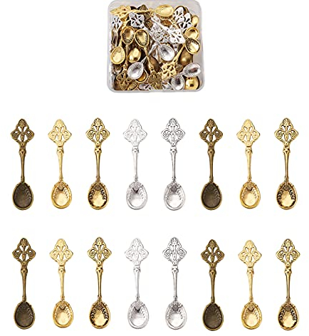 Cheriswelry - 50 ciondoli a forma di cucchiaio/utensili da cucina, in stile tibetano, in lega, vintage, ciondoli per la realizzazione di gioielli fai da te e decorazioni per la casa (5 colori)