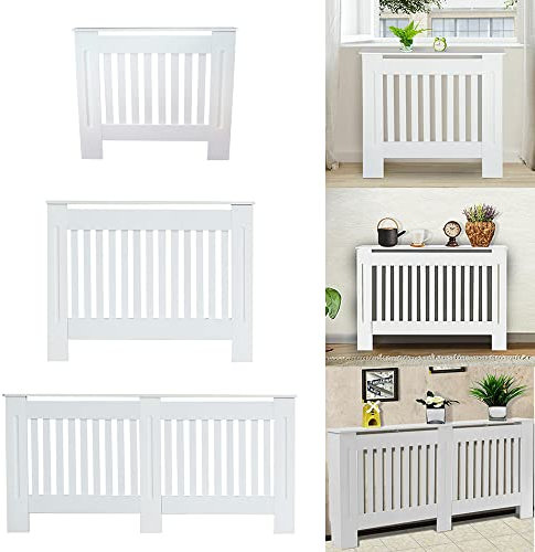 AUTOFU Radiator Cover, Radiator Protection Vertical Slat Cabinet, Free Standing Medium Radiator Cover, MDF Heater Covers for Living Room Home Furniture Decor, White, Easy Assembly