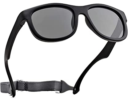 Pro Acme Unbreakable Polarized Baby Sunglasses Flexible Toddler Sunnies with Strap Soft Silicone Frame for 0-24 Months (Black Frame | Grey Lens)