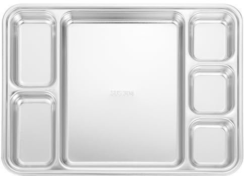 Housoutil Edelstahl Geteilt Abendessen Teller, 6 Style Buffet Edelstahl Tablett, Kinder Snack Servierplatte Für Kinder Erwachsene Camping Diät Portion Control