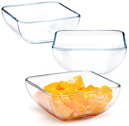 NUTRIUPS 15,2 cm Glasschale Set mit 3 quadratischen Obstschalen aus Glas, mikrowellen- und ofenfest, Müslischalen aus Glas